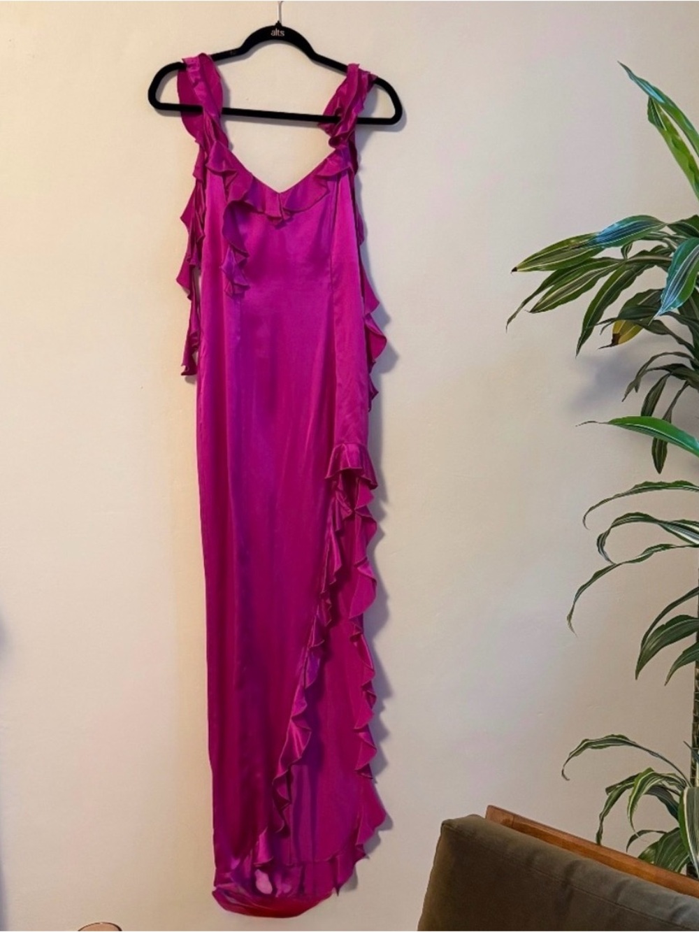 Amanda Uprichard Hot Pink Ruffle Maxi Dress